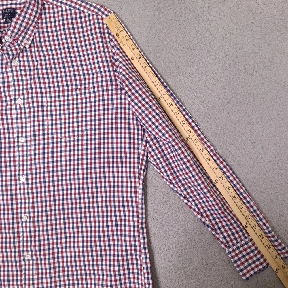 J Crew Shirt Mens XL Slim Fit Red White Blue Gingham Plaid Flex Washed Button Up